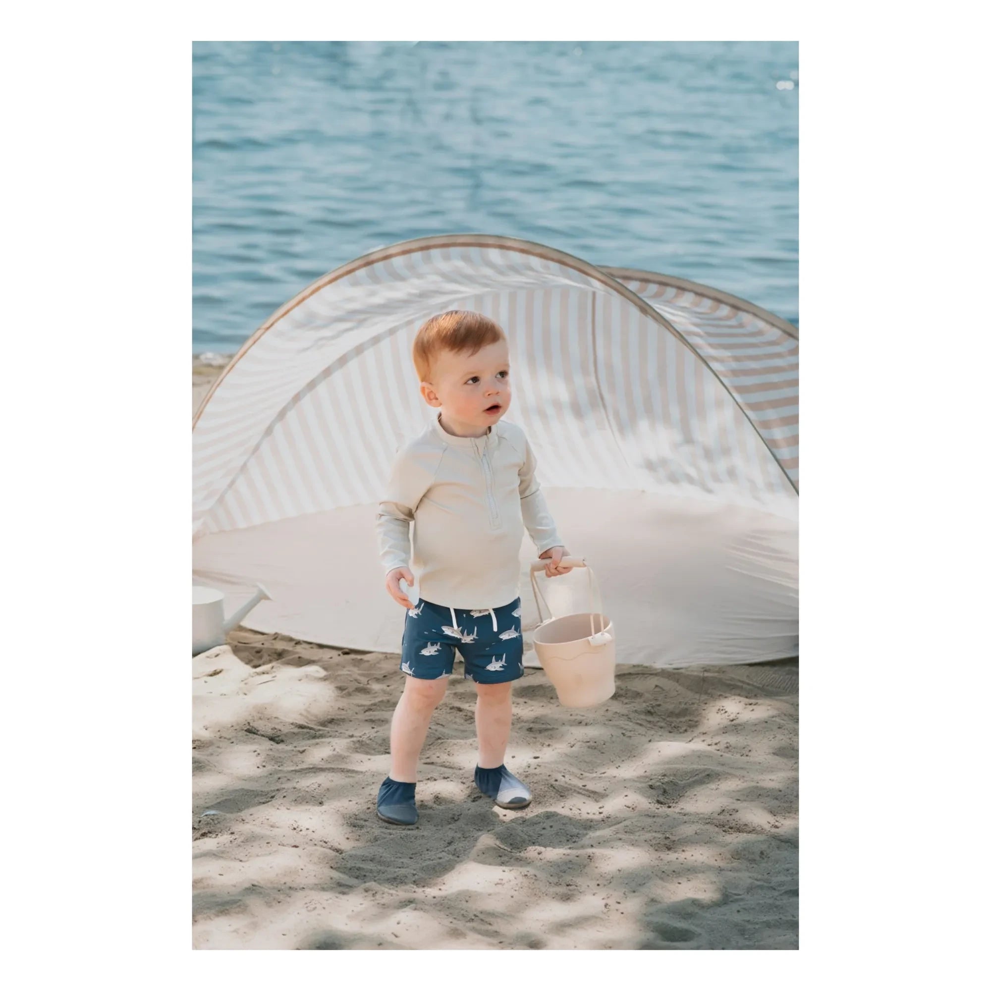 Petit Lem - Texturiertes Fischmuster UV-Schutz T-Shirt und Shorts Set recycelte Fasern | Grau