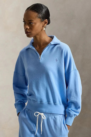 Polo Ralph Lauren Damen Baumwoll-Sweatshirt mit kurzem Reißverschluss