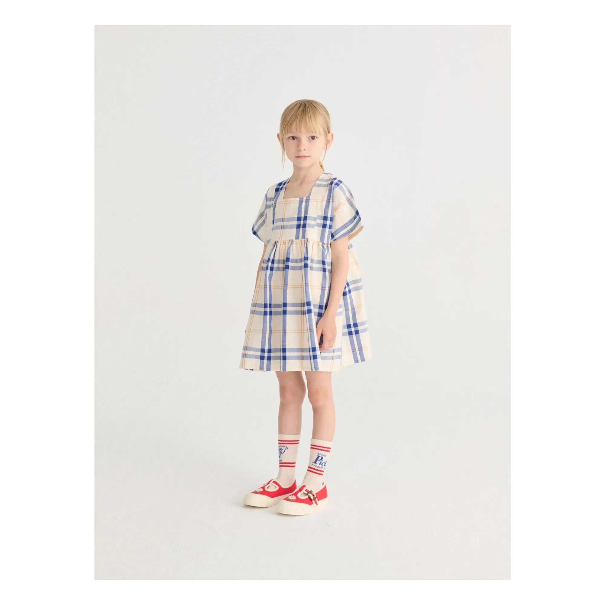 Bobo Choses - Tartan organik pamuk elbise | Ekru