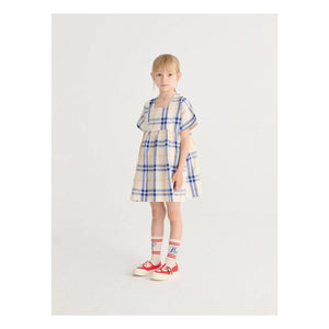 Bobo Choses - Tartan organik pamuk elbise | Ekru
