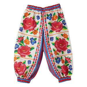 Fabula - Geblümte Hose mit Gummibund | Rot
