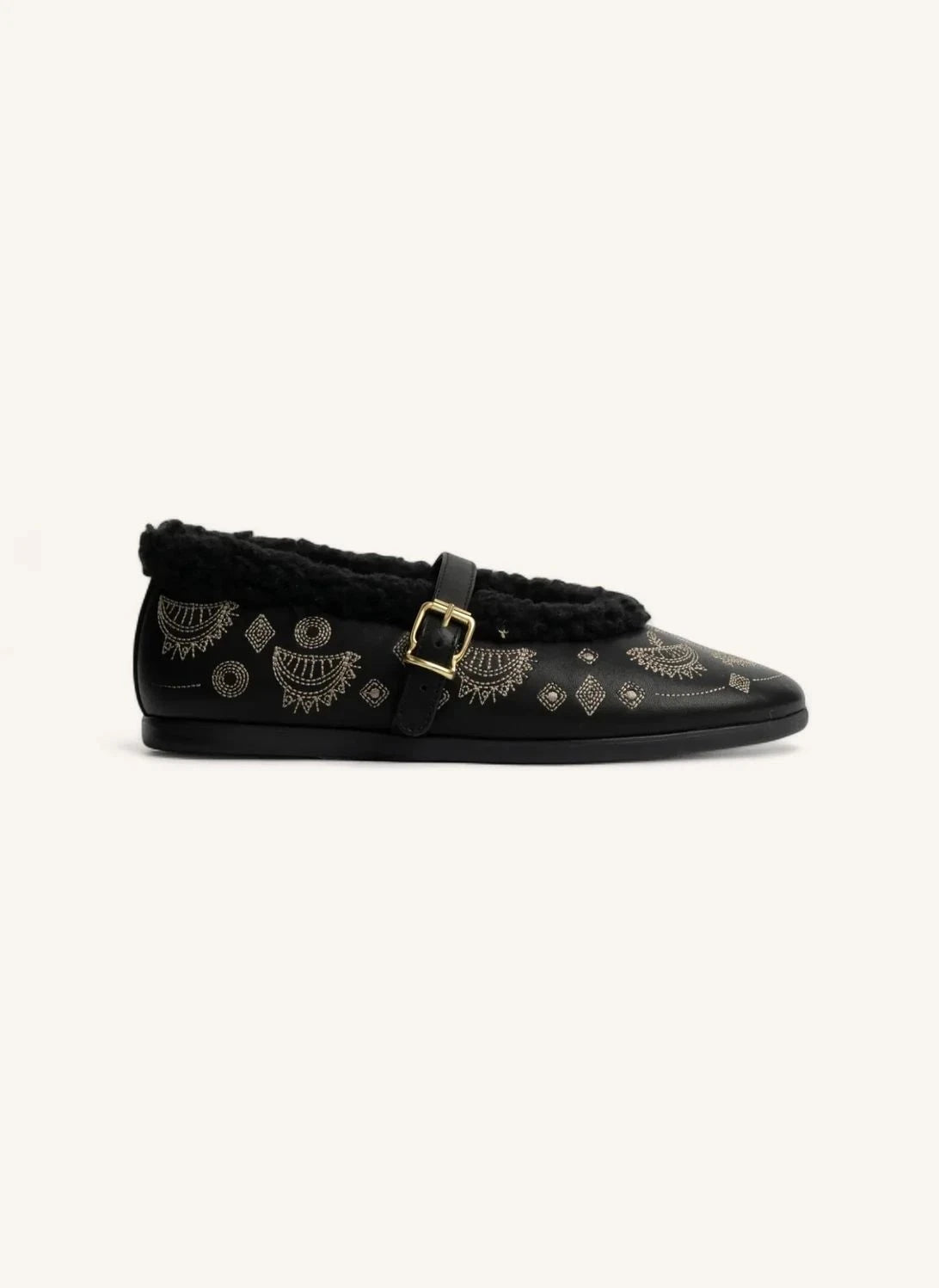 Posa - St. Moritz Bohemian Leder Ballerinas | Schwarz