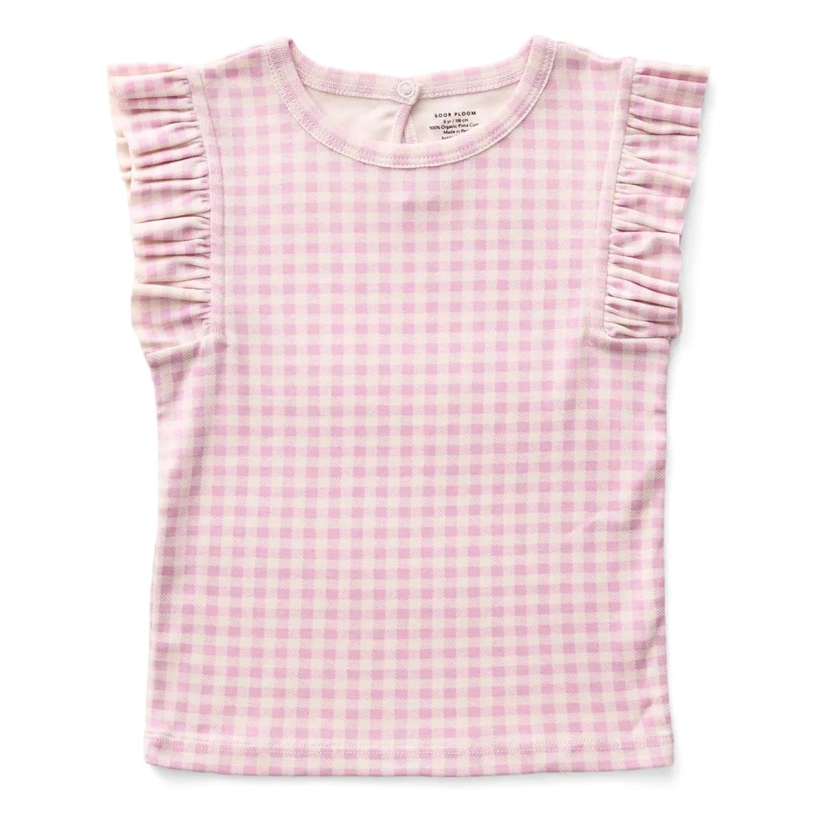 Soor Ploom - Pointelle Rüschen Gingham Bio-Baumwoll-T-Shirt | Rosa