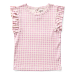 Soor Ploom - Pointelle Rüschen Gingham Bio-Baumwoll-T-Shirt | Rosa