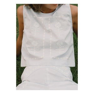 The Tiny Big Sister - Leinen- und baumwollbestickte Bluse | Blau