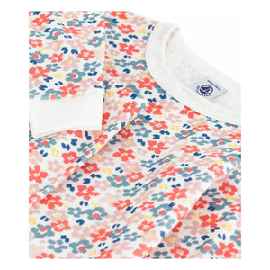 Petit Bateau – Schlafanzug aus Bio-Baumwolle mit Blumenmuster und kontrastierendem Rand | Weiß