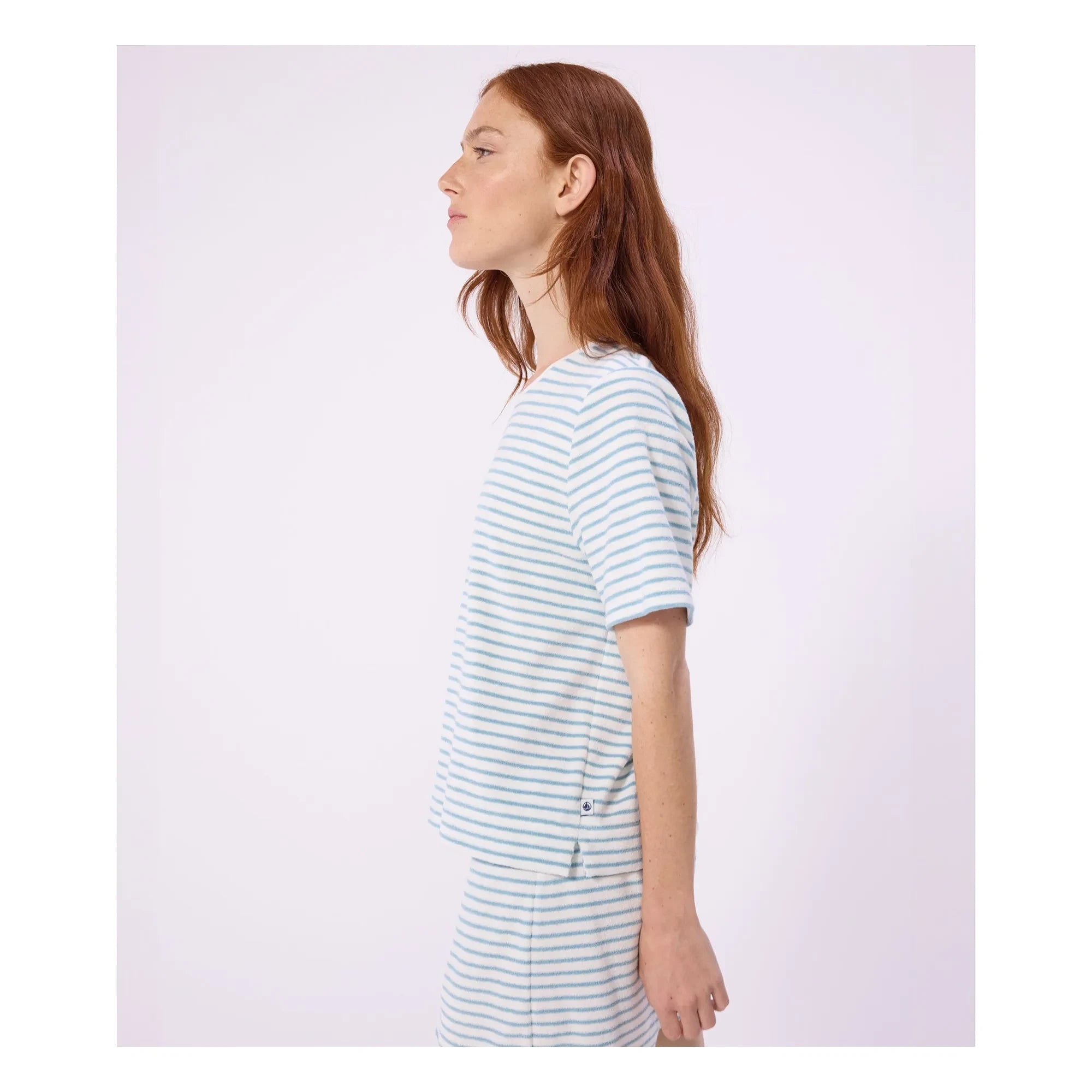 Petit Bateau - Gestreifte Frottee-Pyjamashorts | Türkis
