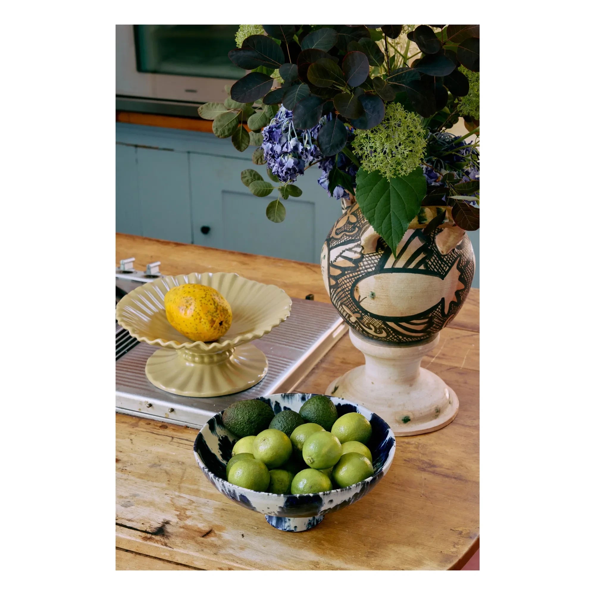HKliving - Schale mit Steingut-Fuß | Indigo