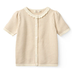 Copenhagen Colors - Organischer Baumwoll-Jacquard-Cardigan mit kurzen Ärmeln | Beige-Rosa