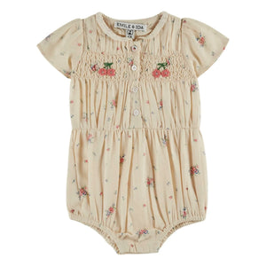 Emile et Ida - Bio-Baumwoll-Strampler mit Rüschen und Blumenmuster | Creme