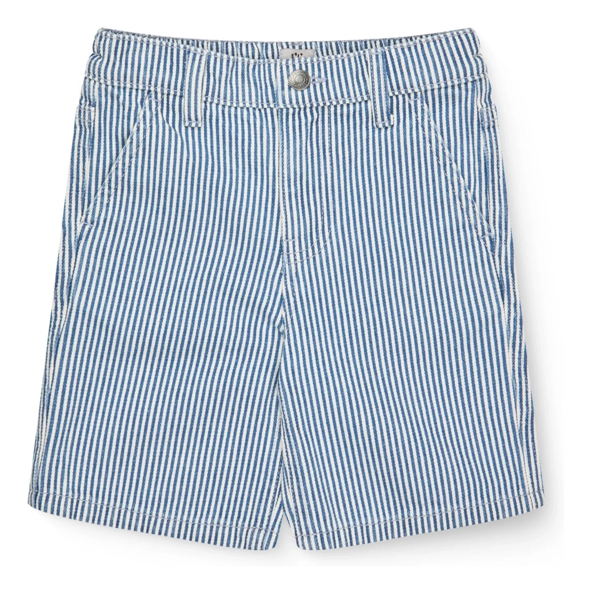 Copenhagen Colors - Gestreifte Bermuda-Shorts aus Bio-Baumwoll-Gabardine | Jeansblau