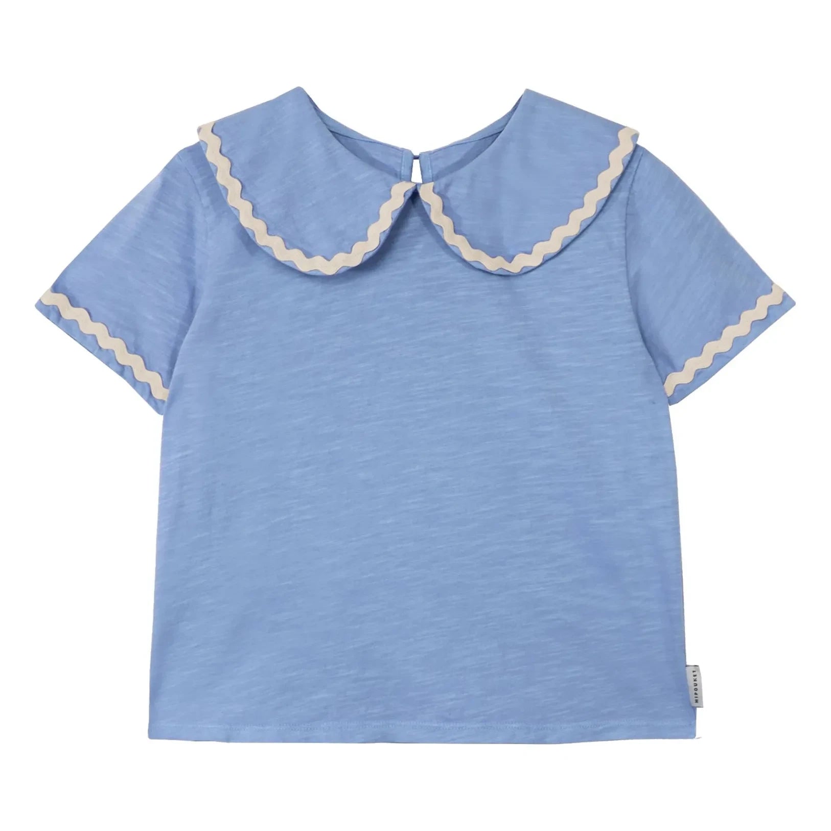 Mipounet – Odetta T-Shirt aus Bio-Baumwolle mit Claudine-Kragen | Blau