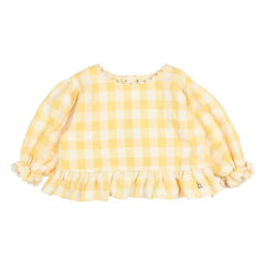 Búho - Gekräuselte Seersucker-Bluse mit 3/4-Ärmeln und Vichy-Karos | Gelb
