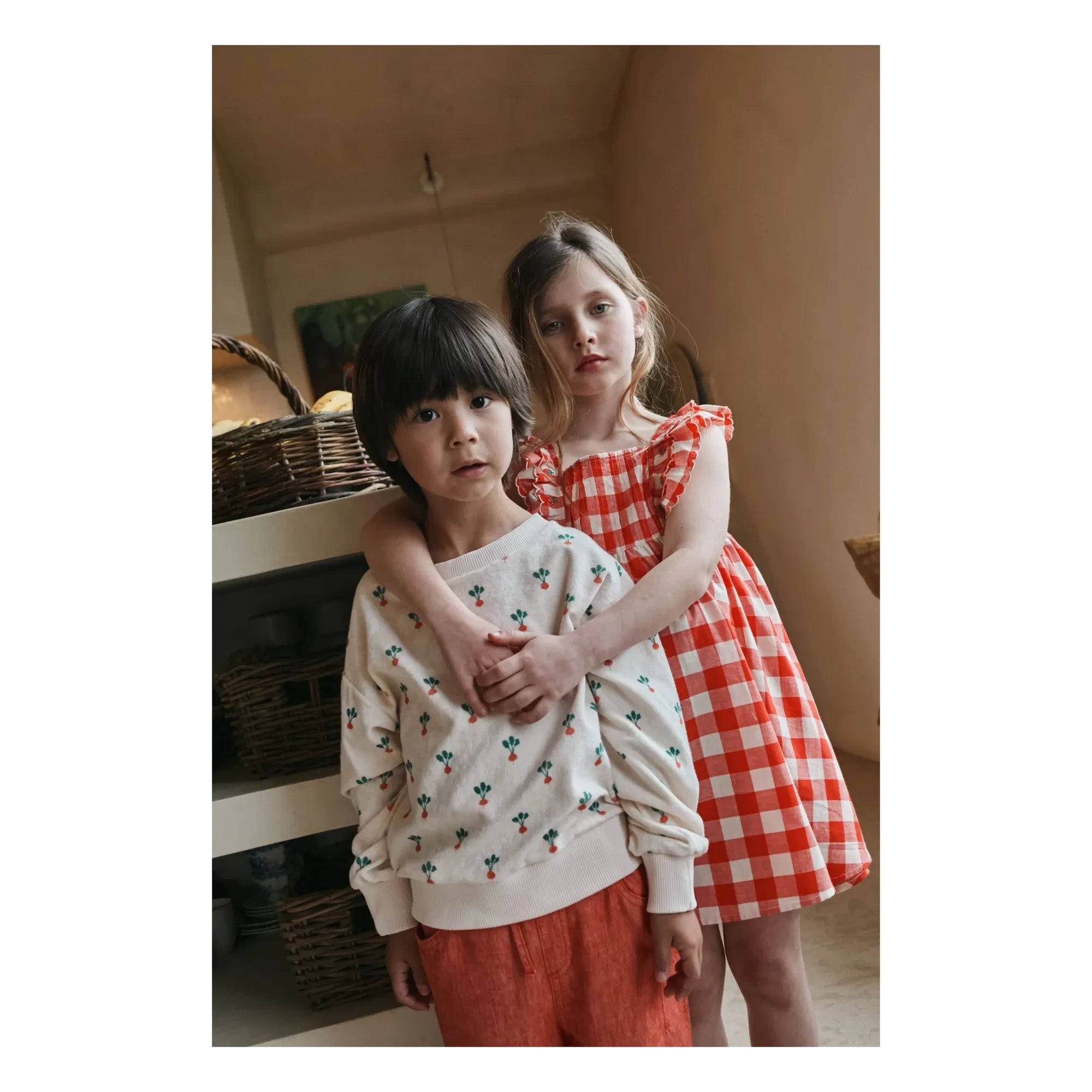 Emile et Ida - Karo-besticktes Kleid aus Bio-Baumwolle | Rot