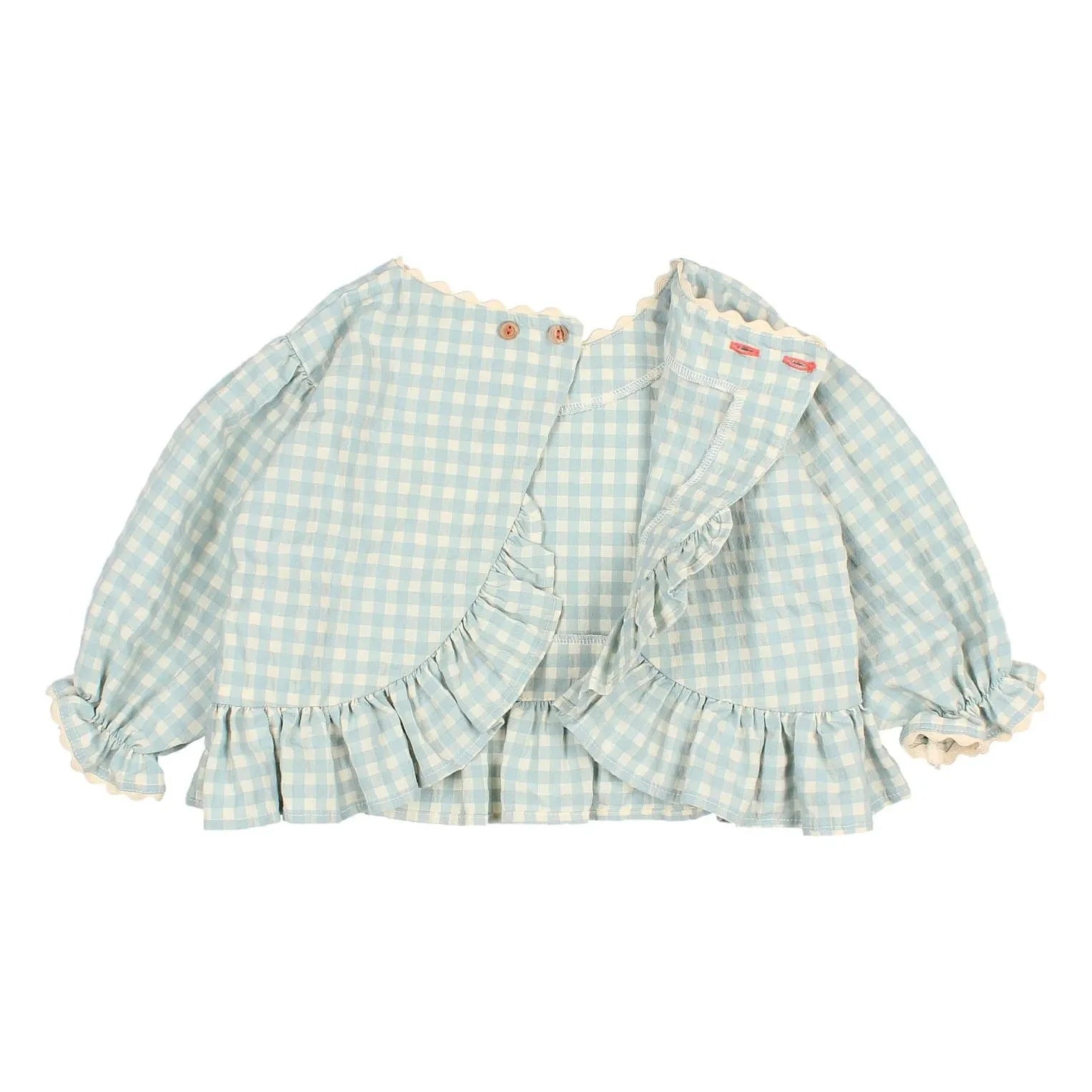 Búho – Karierte Seersucker-Bluse mit 3/4-Ärmeln | Aqua