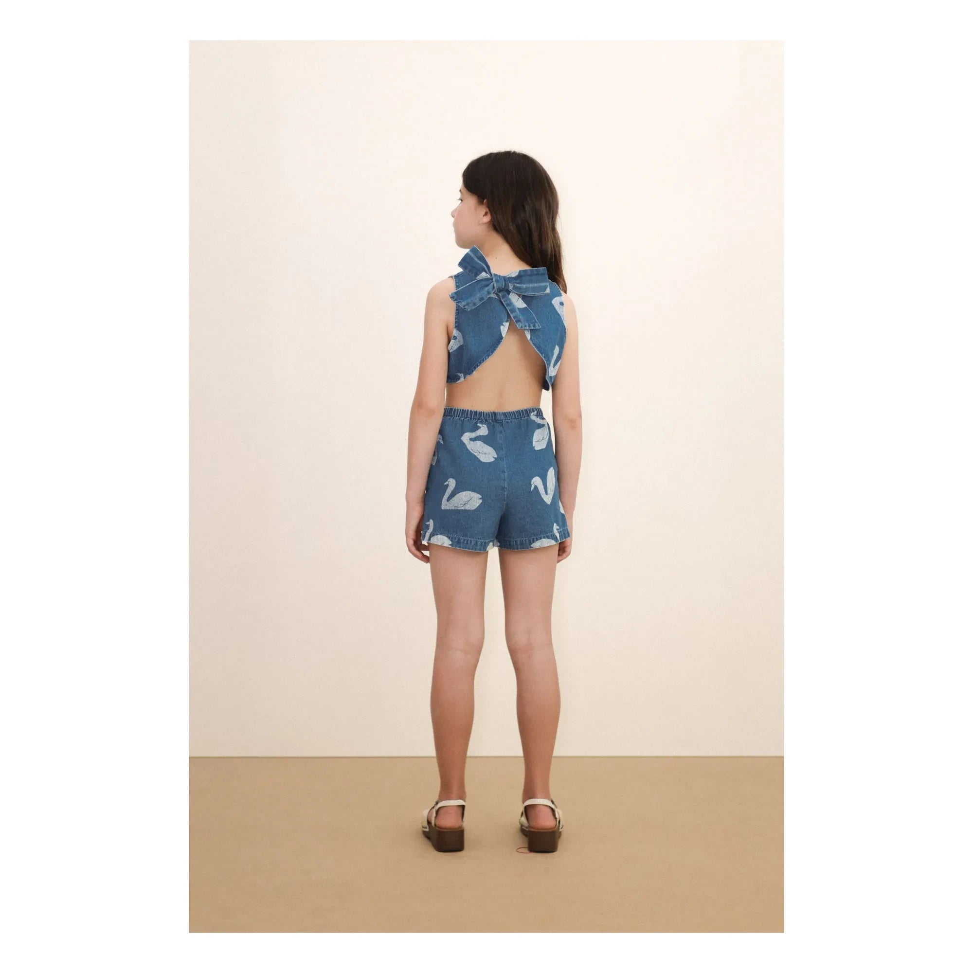 Tinycottons - Crop Top Denim Swans | Blau