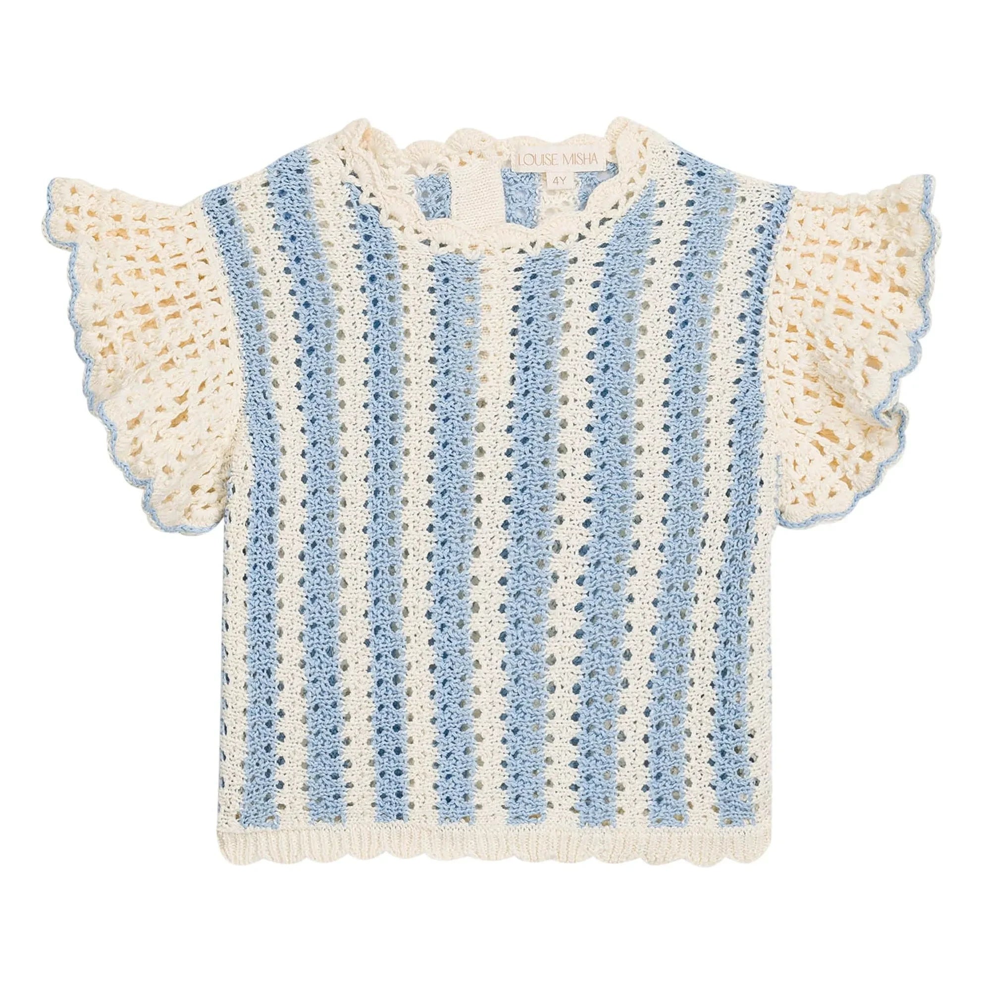 Louise Misha - Lyse Gestreiftes T-Shirt aus Netzstoff | Blau