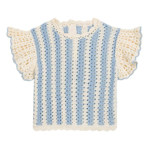 Louise Misha - Lyse Gestreiftes T-Shirt aus Netzstoff | Blau
