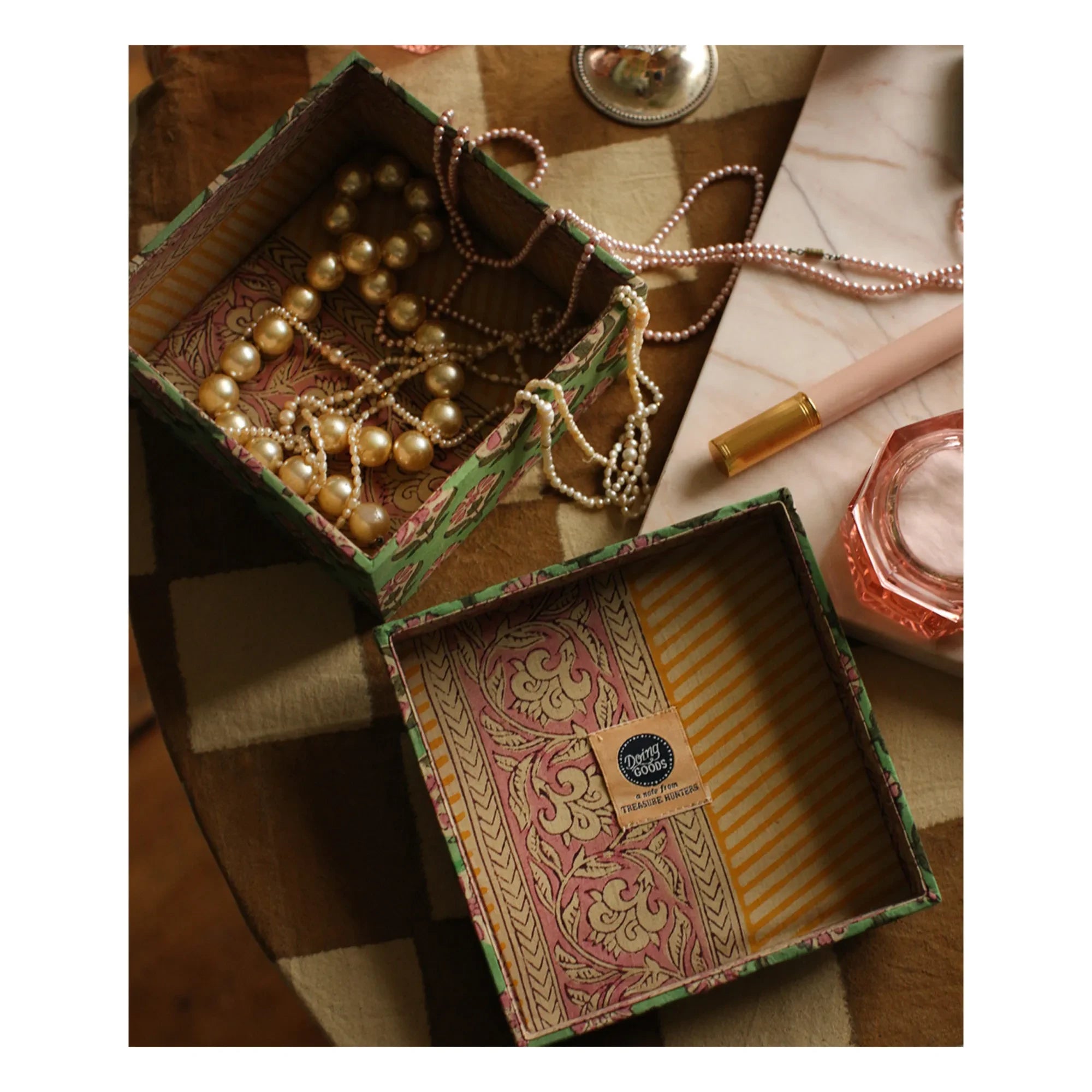 Doing Goods - Emma Holz- und Baumwollquadratboxen - 2er Set | Grün