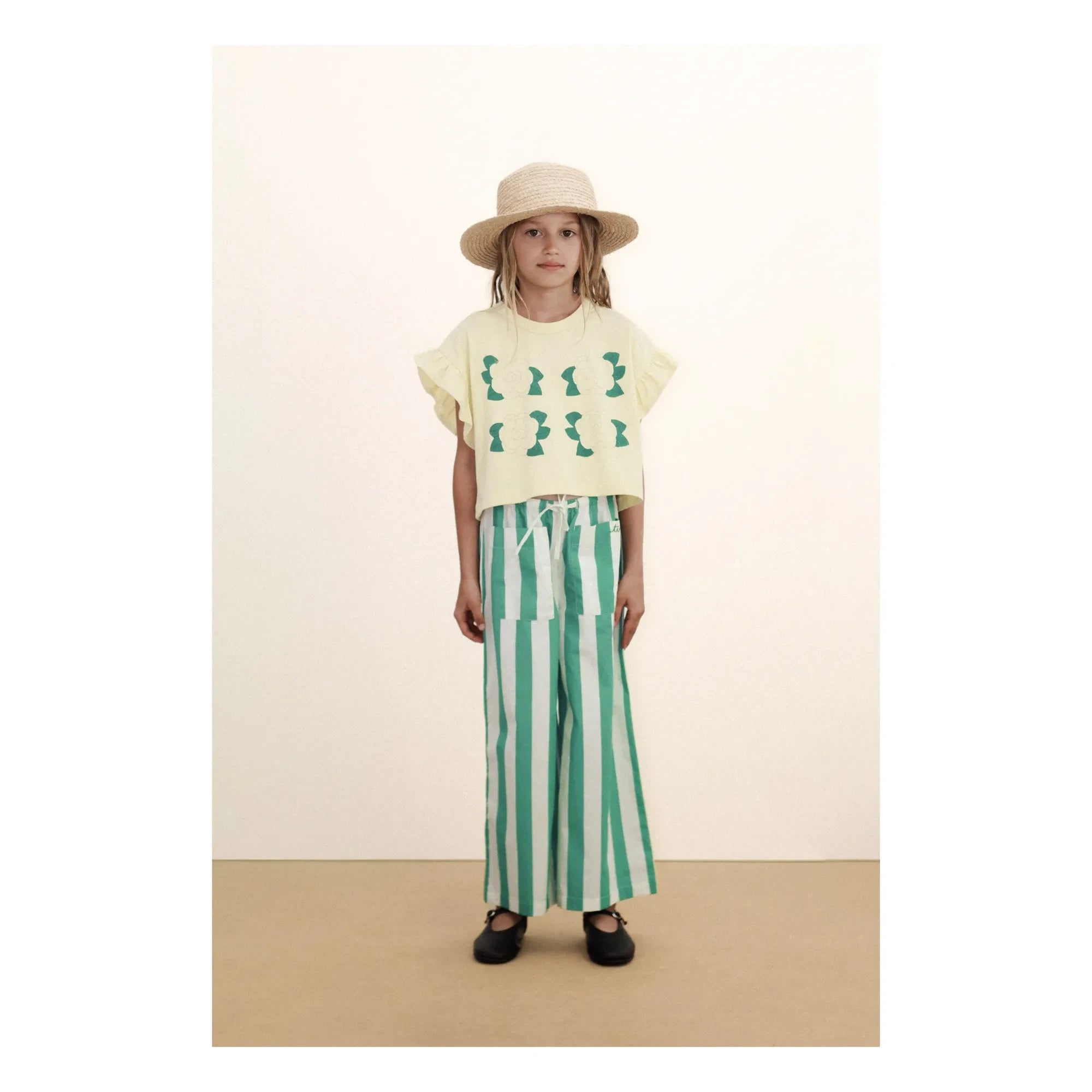Tinycottons - Rosa Rüschen-T-Shirt aus Bio-Baumwolle | Blassgelb