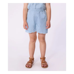 Petit Bateau - Shorts aus Bio-Baumwoll-Chambray mit Herzmuster | Hellblau