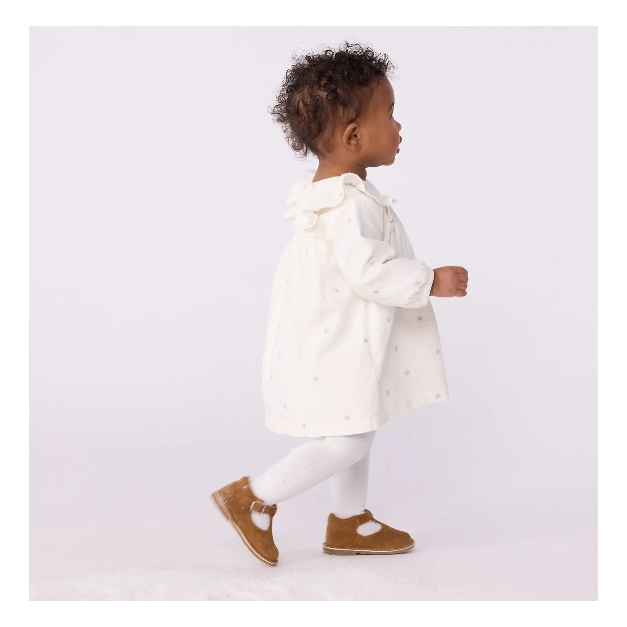 Petit Bateau – Volantkleid mit Sternen | Ecru