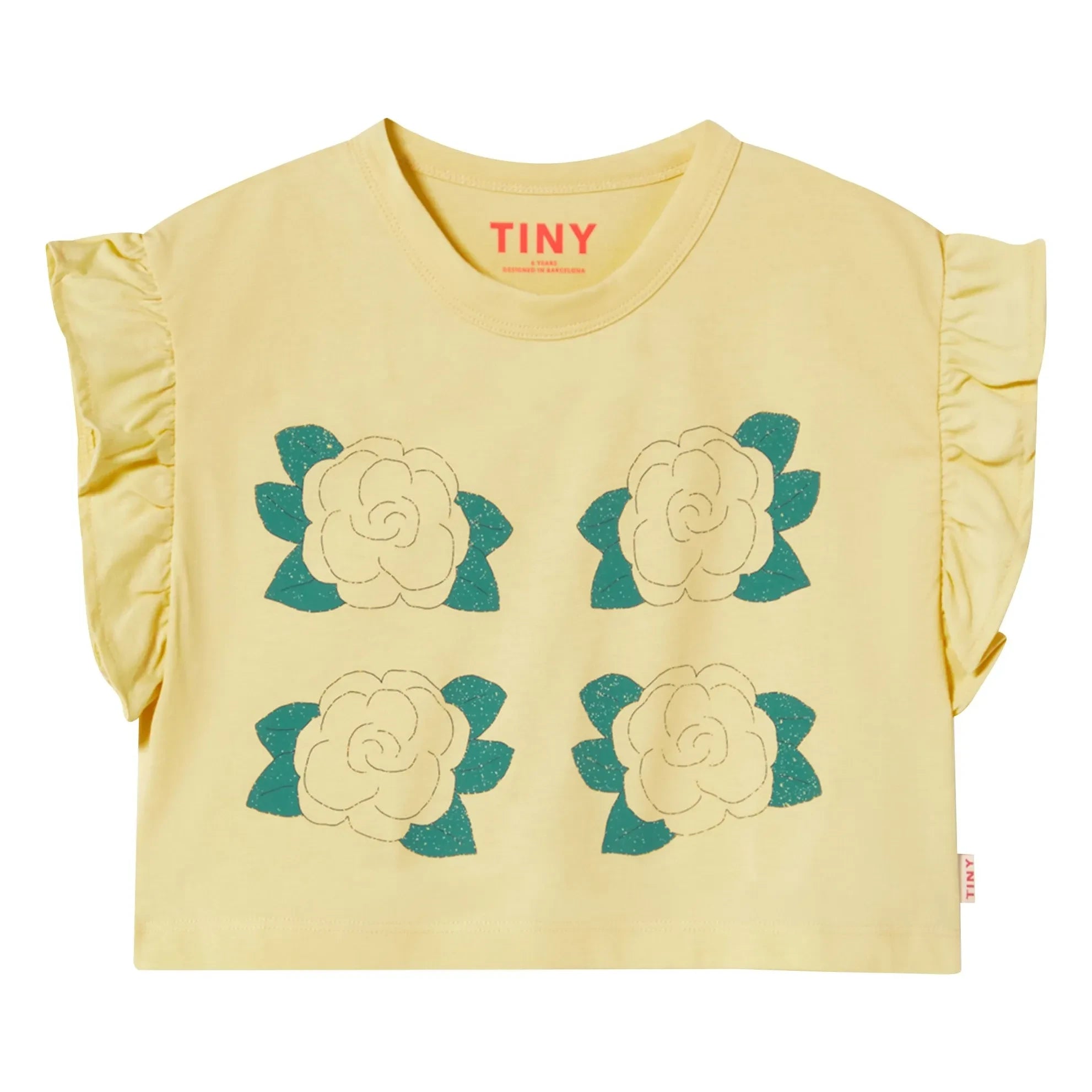 Tinycottons - Rosa Rüschen-T-Shirt aus Bio-Baumwolle | Blassgelb