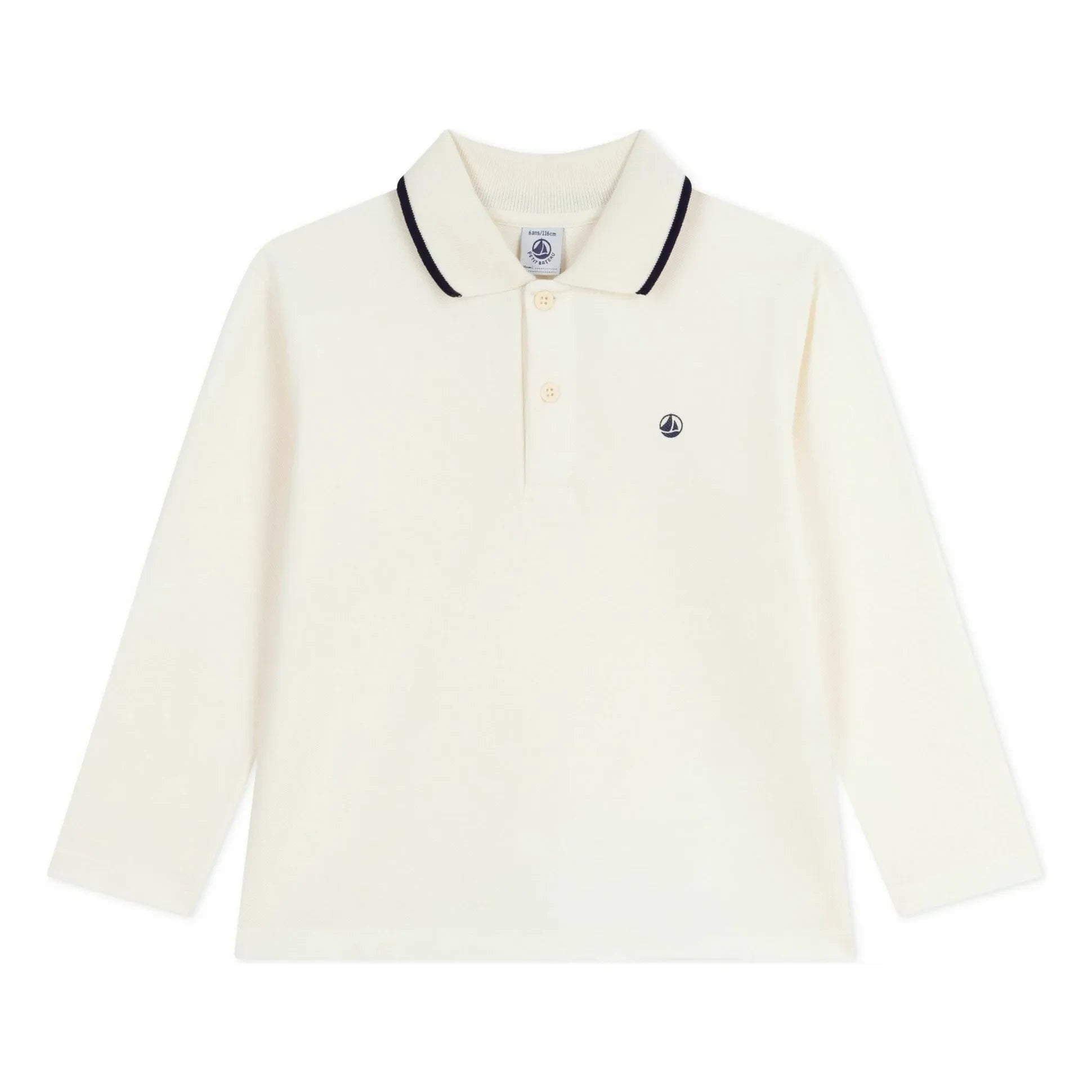 Petit Bateau - Poloshirt aus Bio-Baumwolle mit Kontrastkante | Naturweiß