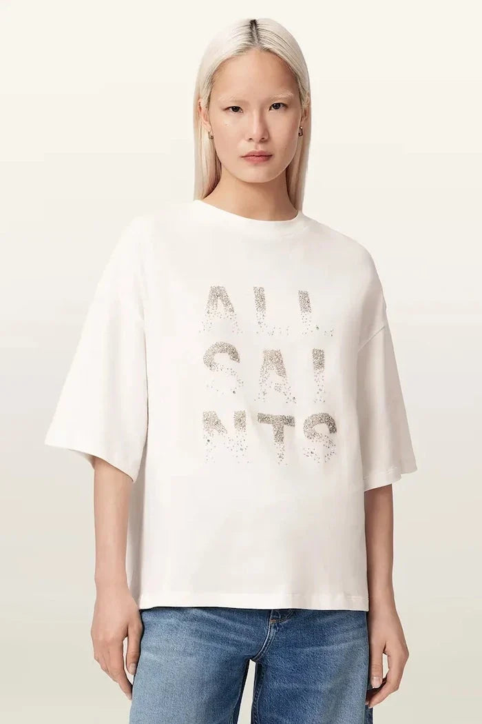 AllSaints Damen Baumwoll-Oversize-STACKS-T-Shirt