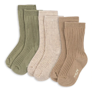 Konges Sløjd - 3er-Set Rippstrick-Socken | Beige