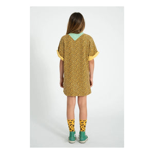 Piupiuchick - Leoparden T-Shirt Kleid Bio-Baumwolle Fleece | Senf