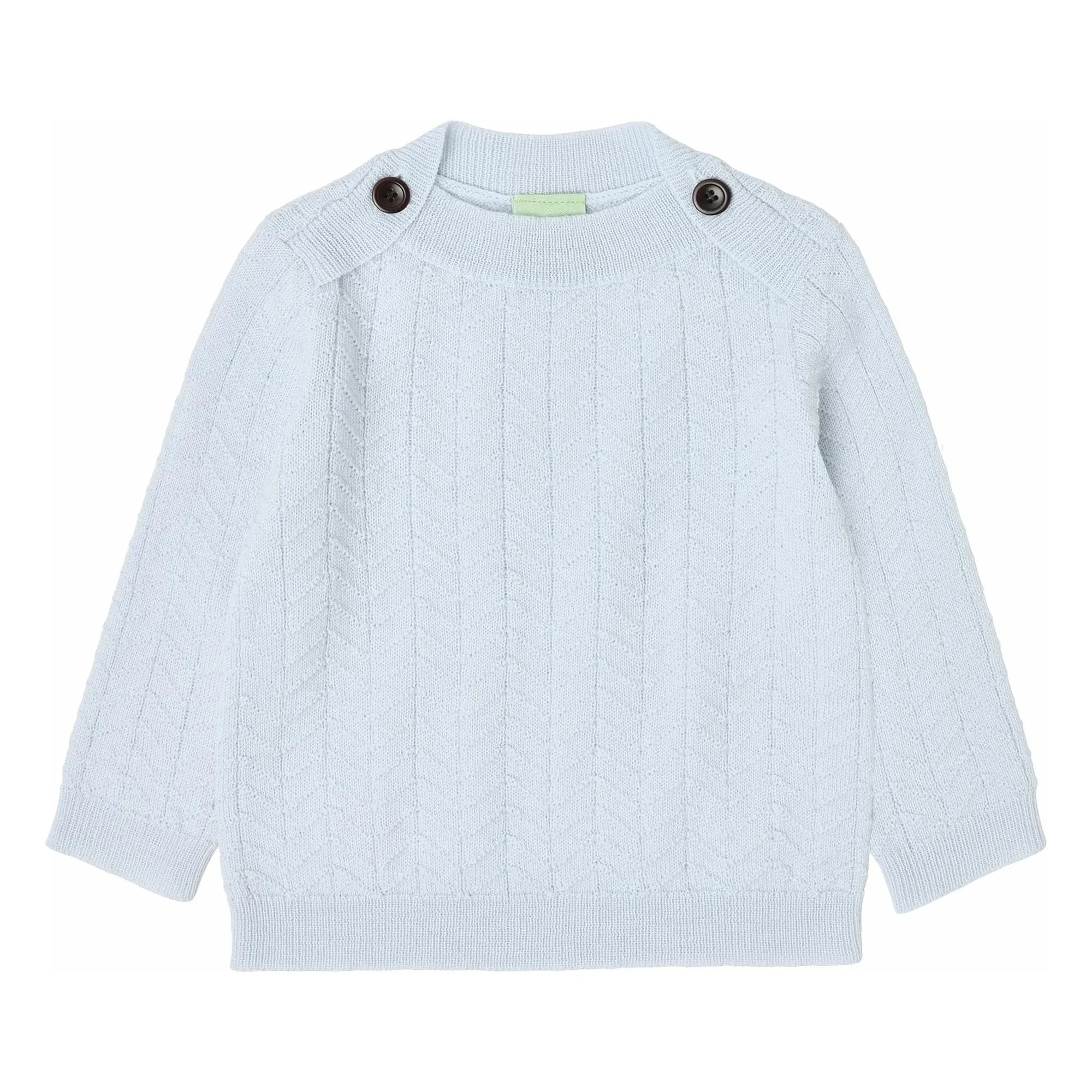FUB – Zick-Zack-Knopfstrickjacke Feinstrick Merinowolle | Hellblau