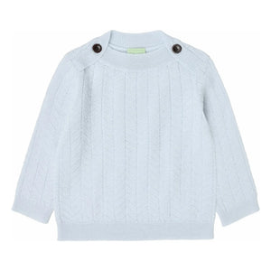 FUB – Zick-Zack-Knopfstrickjacke Feinstrick Merinowolle | Hellblau