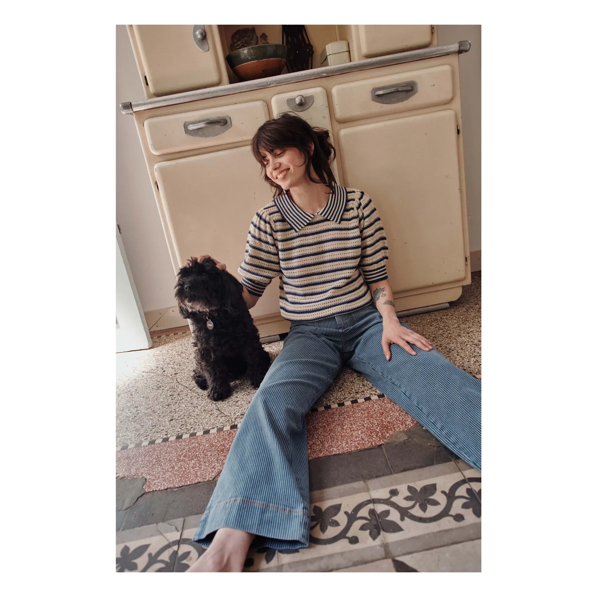 Emile et Ida – Gestreifter Pullover aus Bio-Baumwolle mit Lochmuster | Marineblau