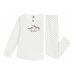Petit Bateau - Zebra Gepunkteter Bio-Baumwoll-Schlafanzug | Weiß