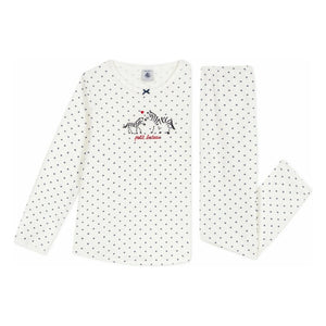 Petit Bateau - Zebra Gepunkteter Bio-Baumwoll-Schlafanzug | Weiß