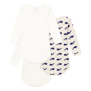 Petit Bateau - 3er Body-Set mit langen Ärmeln und Walmuster aus Bio-Baumwolle | Weiß