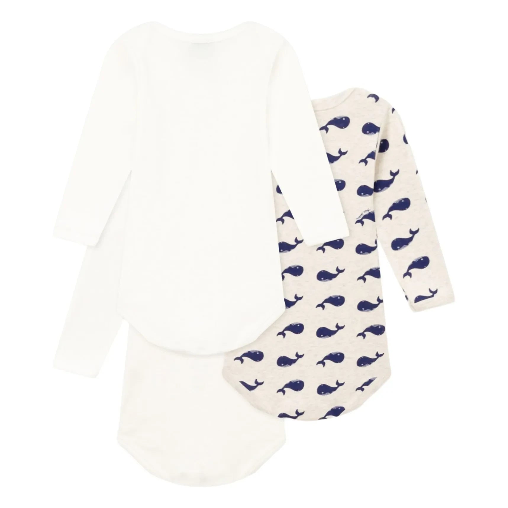 Petit Bateau - 3er Body-Set mit langen Ärmeln und Walmuster aus Bio-Baumwolle | Weiß