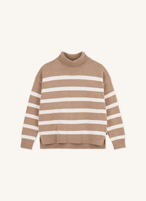 Petit Bateau - Gestreifter Wolle Rollkragenpullover | Beige