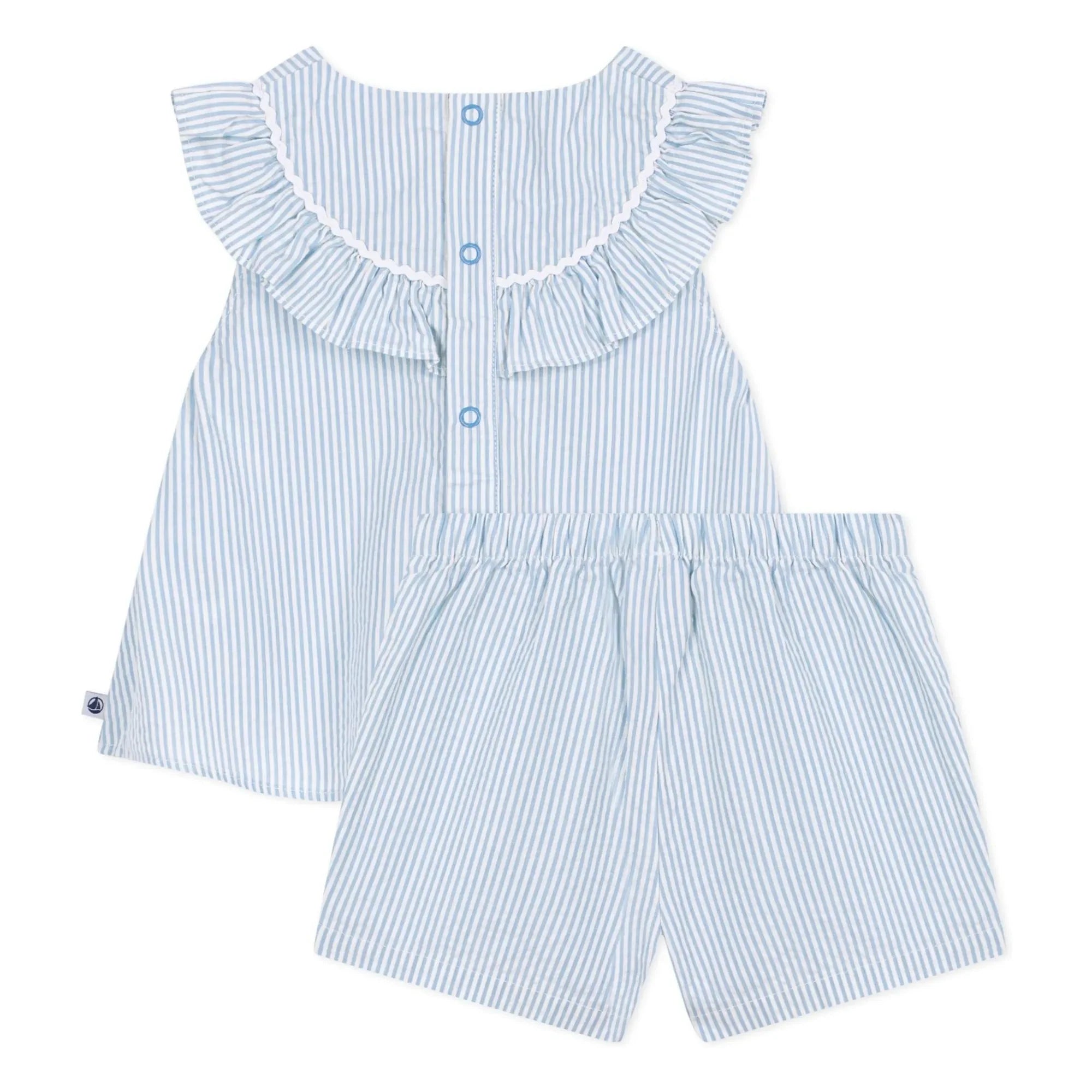 Petit Bateau - Seersucker Bio-Baumwoll Bluse und Shorts Set | Weiß