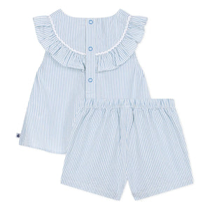 Petit Bateau - Seersucker Bio-Baumwoll Bluse und Shorts Set | Weiß