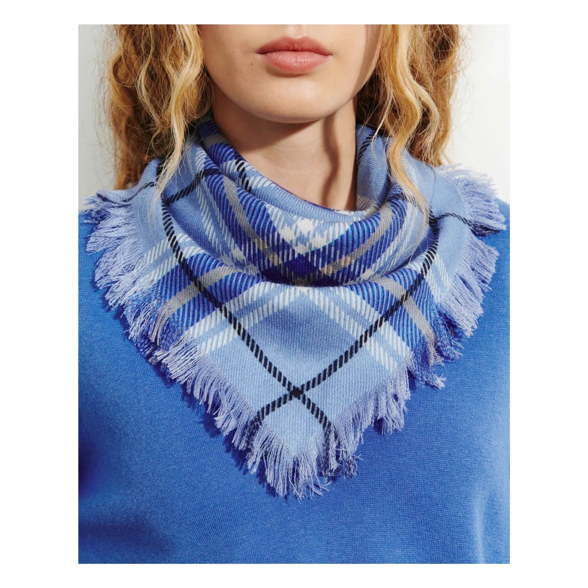 Bompard - Mini-Karo-Kaschmir-Schal | Blau