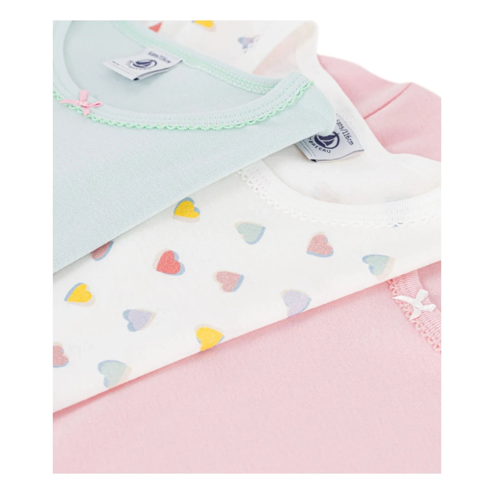 Petit Bateau - 3'lü Organik Pamuk Kalp Baskılı Tişört Seti | Pembe