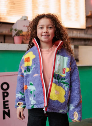 Hello Hossy - Blumenmuster Polar Fleece Jacke | Lila