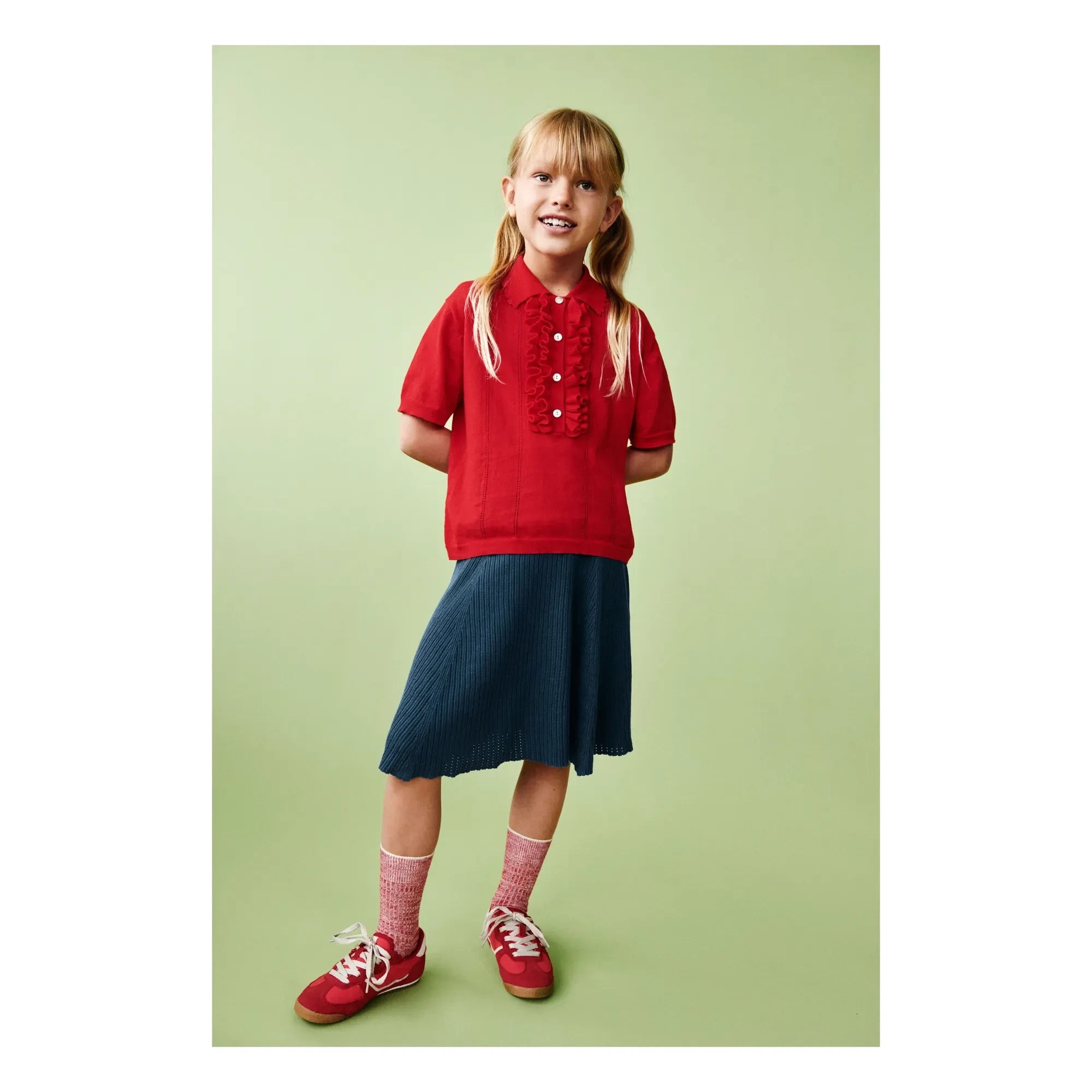 FUB - Poloshirt mit Volant Extra Fine Mesh Bio-Baumwolle | Rot