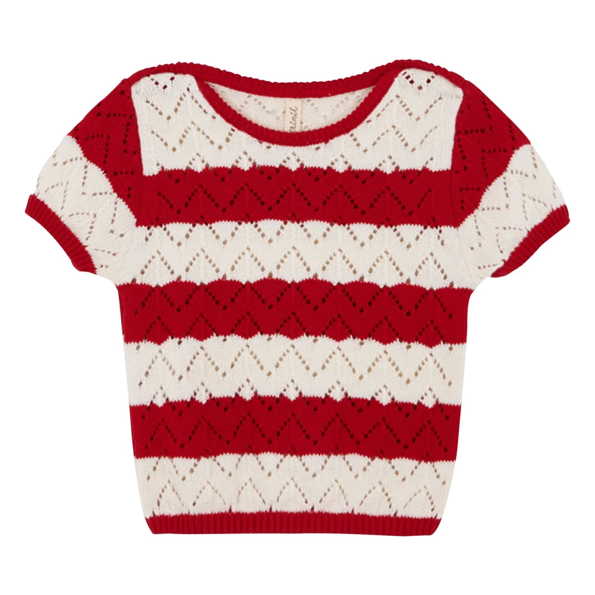 birinit – Pointelle T-Shirt mit Chili-Streifen | Rot