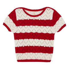 birinit – Pointelle T-Shirt mit Chili-Streifen | Rot