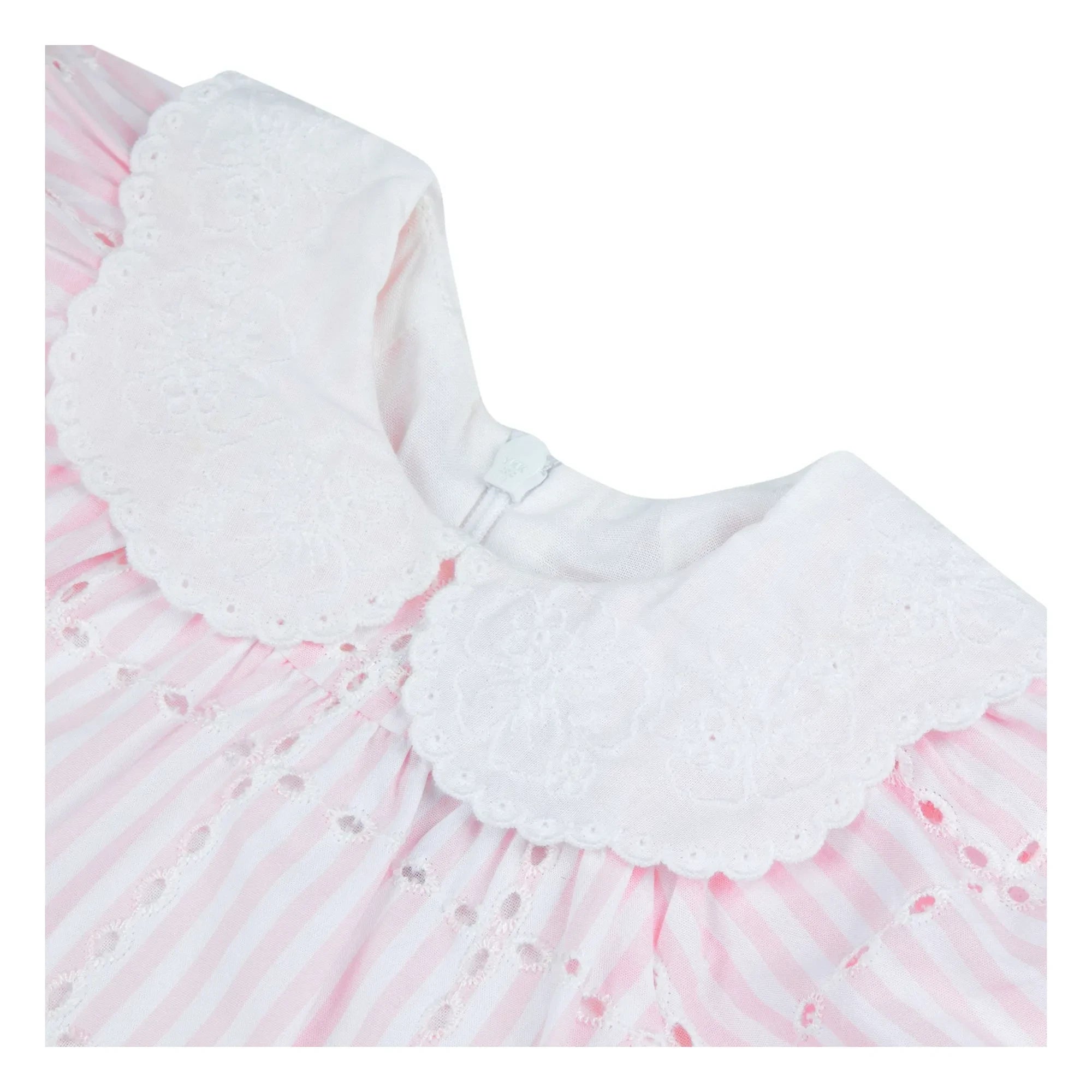 Tartine et Chocolat - Gestreiftes Kleid mit Claudine-Kragen und Stickerei | Puderrosa