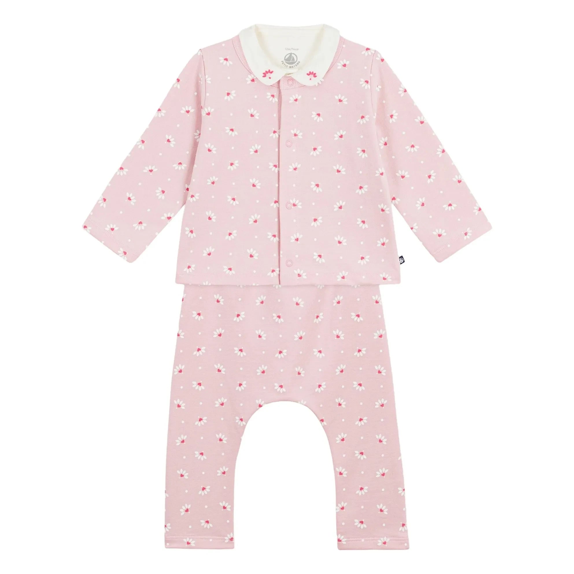 Petit Bateau - Set aus Bio-Baumwoll-Cardigan, Hose und Body mit Blumenmuster | Rosa