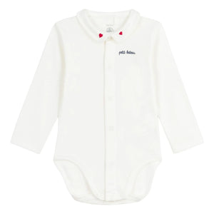Petit Bateau - Bestickter Kragenbody aus Bio-Baumwolle | Weiß